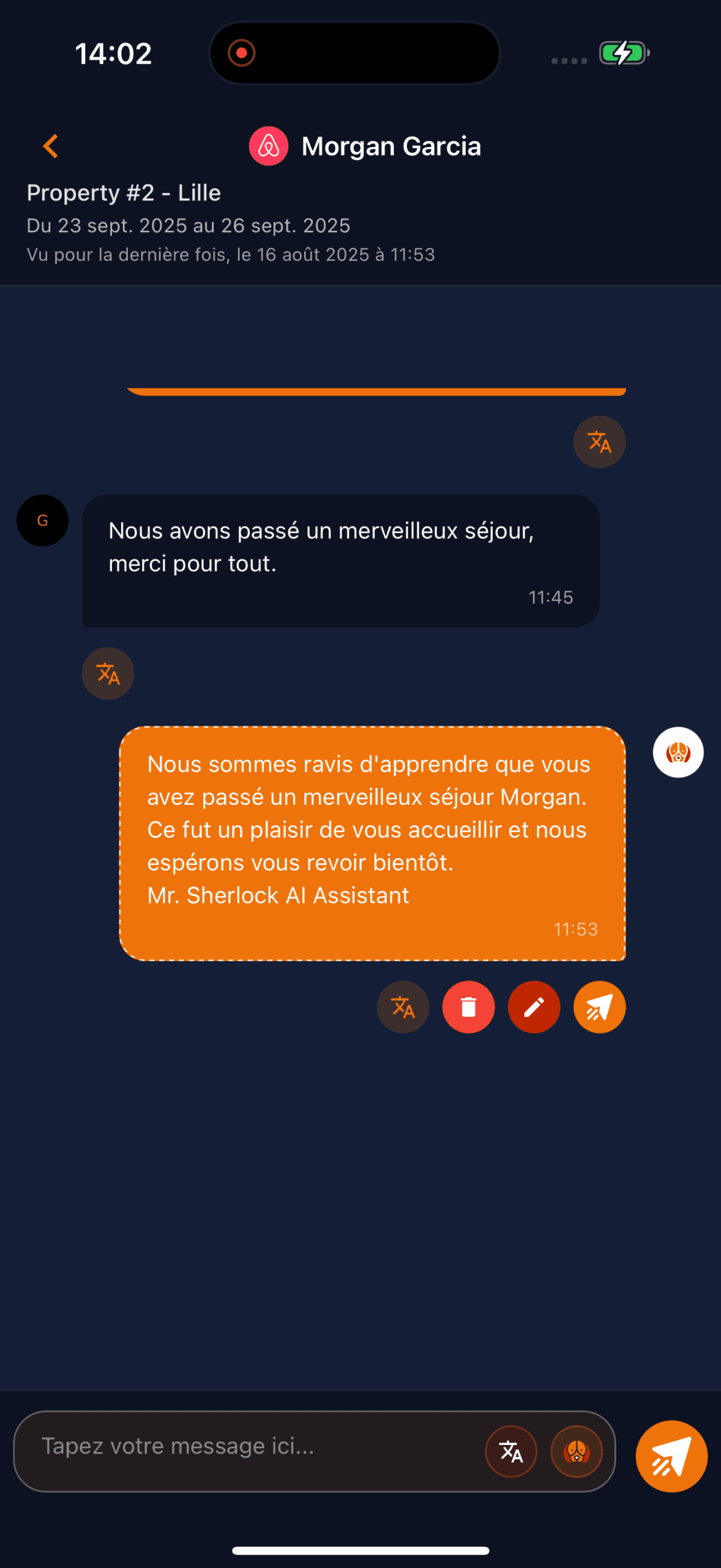 Conversation entre un voyageur et notre IA Mr Sherlock